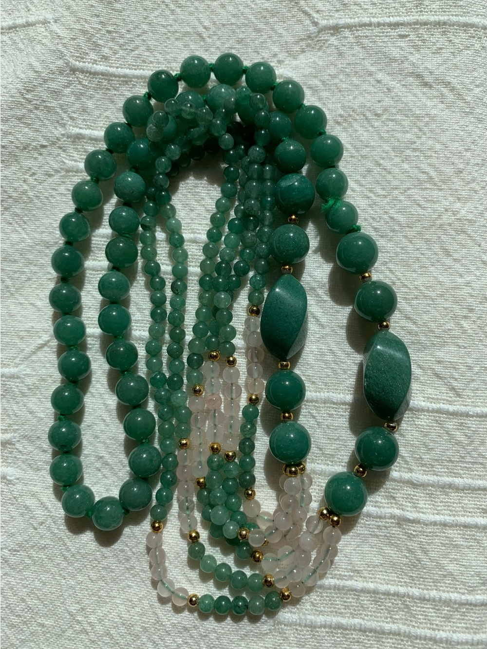 Vintage Dark Green Aventurine and Rose Quartz necklace